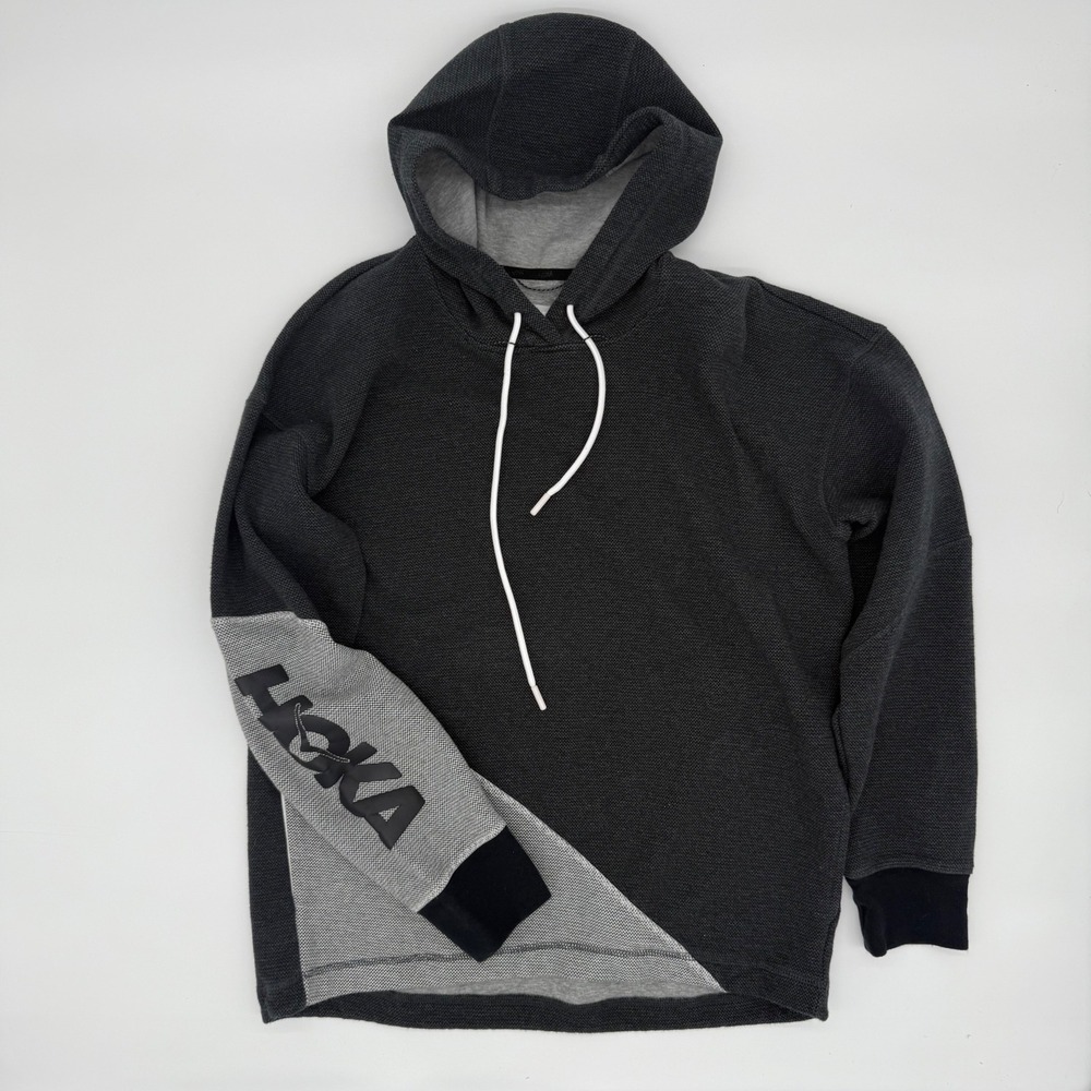 Hoka One All‎ Day Graphic Hoodie Charcoal Gray Long Sleeve Pullover Size S M